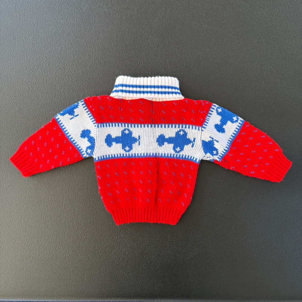 VTG Park Bench Kids 12 Mos Sweater Airplanes Red White Blue Turtleneck Excellent